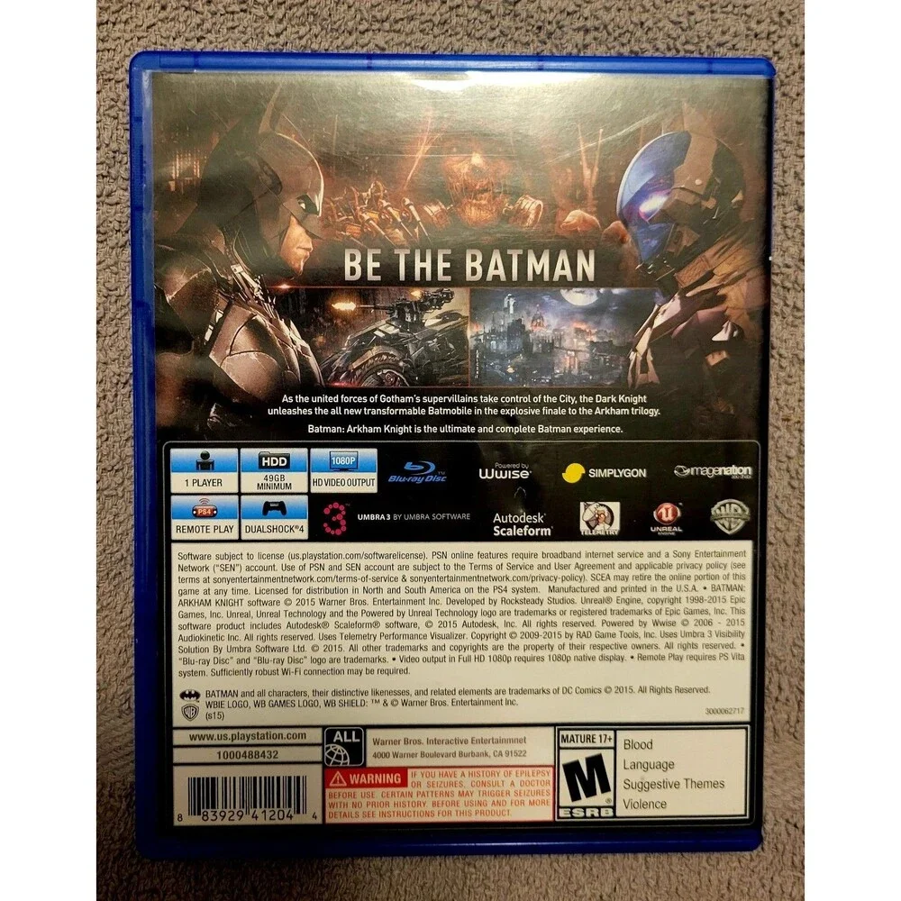 Sony PlayStation 4 PS4: Batman: Arkham Knight, CIB, MANUAL CLN DISC, FAST SHIPP